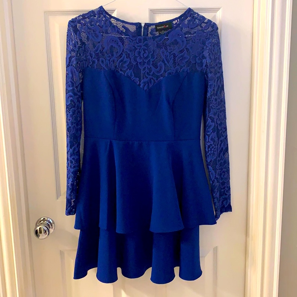 Royal blue lace peplum dress